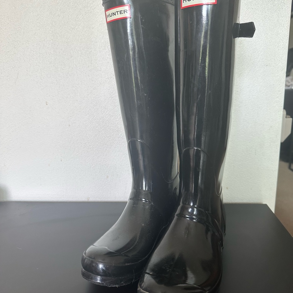 Hunter Glossy Black Tall Boots